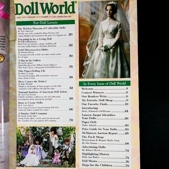 Vtg Doll World Magazine June 1999 Pricing Guide Here Comes the Brides 82 Pgs - Picture 8 of 10